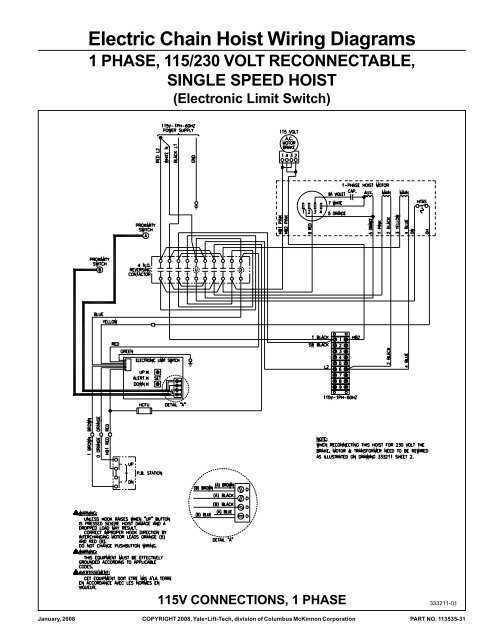 electric hoist single phase hoist wiring diagram