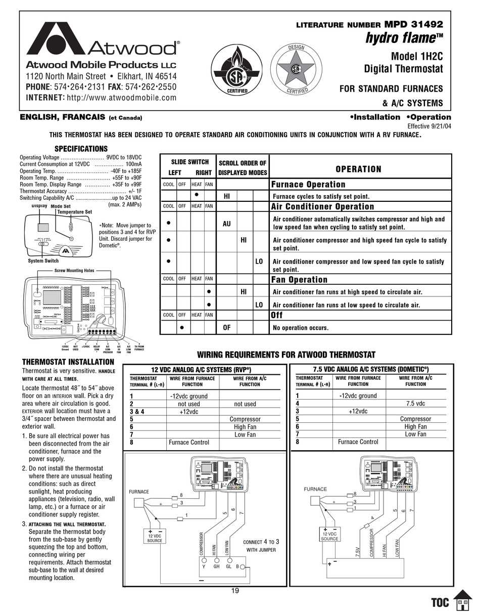 atwood rv furnace wiring diagram